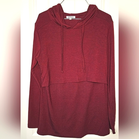 🎉Host Pick🎉 [GINKANA] Maternity Nursing Hoodie ☆Lift Up Top Half《M》Burgandy - Picture 1 of 14